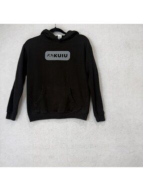 KUIU Hoodie Boys Large Black Fleece Pullover Kangaroo Pocket Graphic Outdoor
